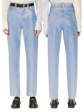 FRAME Le High N Tight Straight Jeans 26 Poolside Shiny Blue Rigid Denim NWT